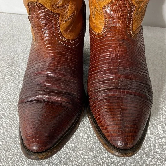 Vintage Leather Western Cowboy Boots With Vibram Soles 8.5